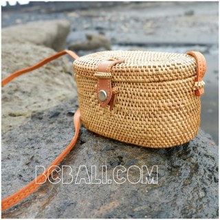 ethnic hand woven grass ata small bags handmade leather strap 